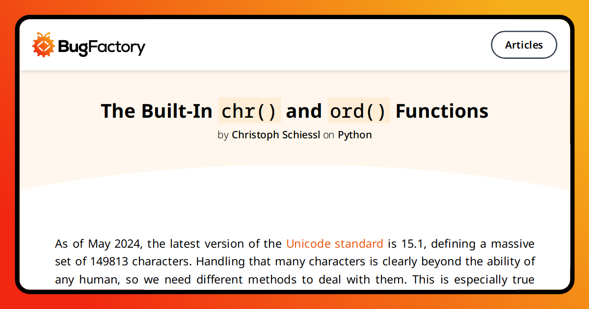 The Built-In `chr()` and `ord()` Functions | BugFactory